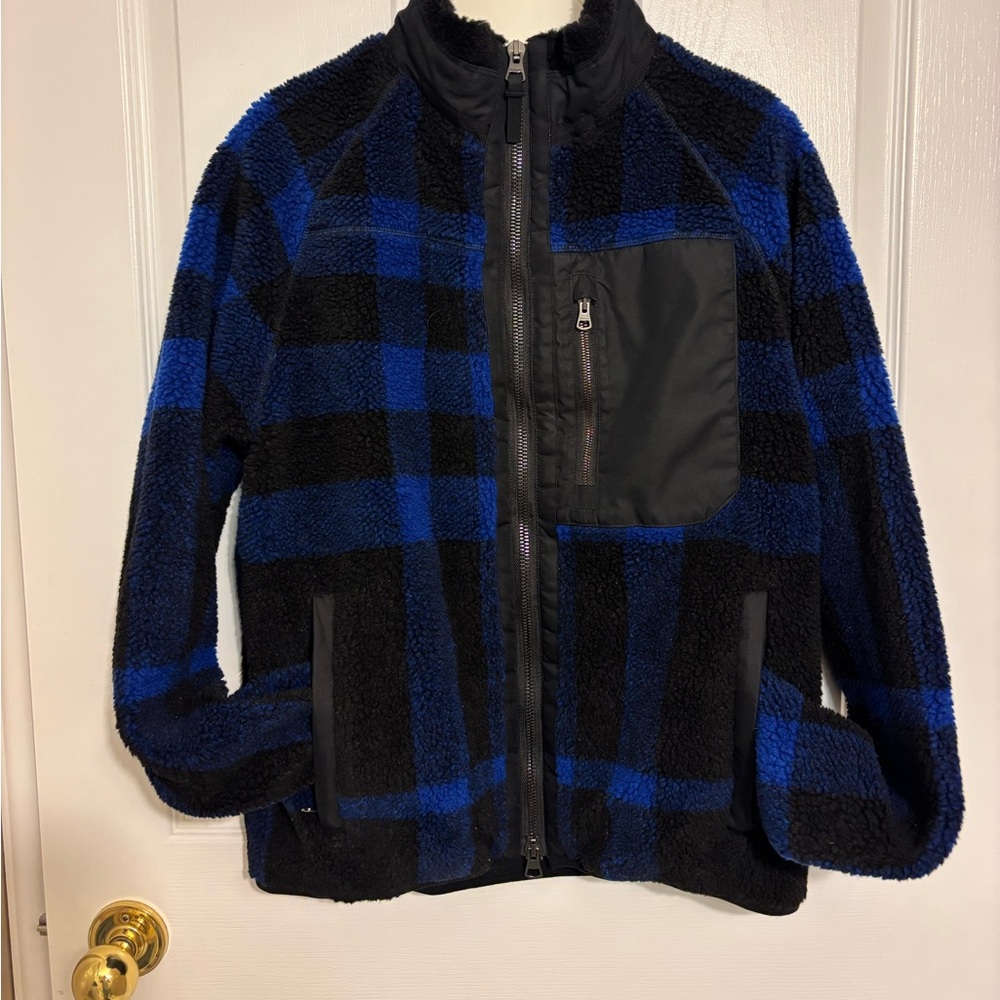 Burberry Blue and Black Plaid Sherpa Puffer Jacket